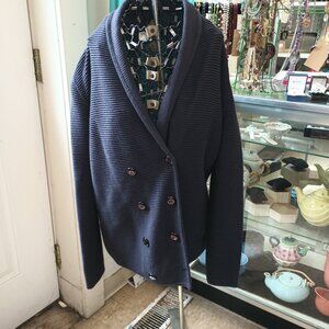 Giorgio Armani Double Breasted Navy Blue Cowl Neck Sweater Jacket Size 12